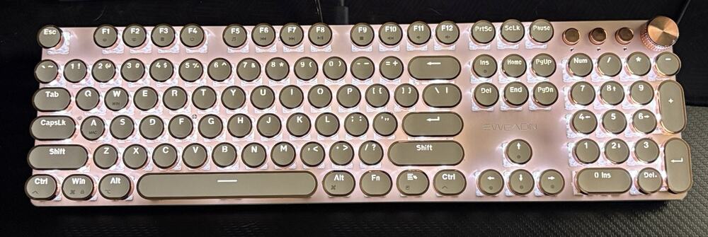 EWEADN V20 Rose Gold Mechanical Gaming Keyboard 104 Keys Round White Backlit